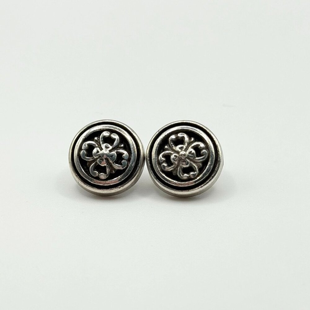 Vintage Brighton Silver Floral Engraved Stud Earrings